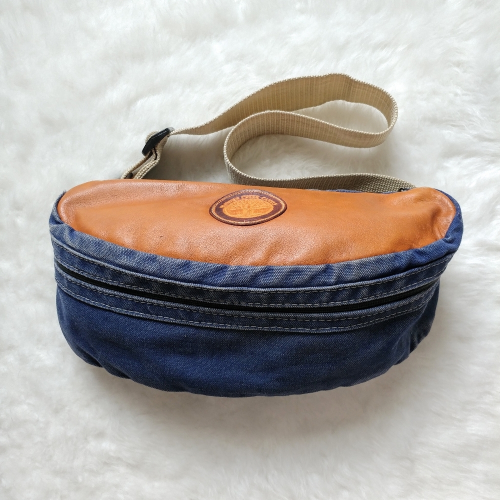 Vintage Leather And Denim Fanny Pack Belt Bag